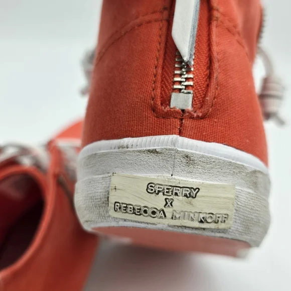 Sperry x Rebecca Minkoff Washed Canvas High Top Sneakers, Orange, Women's 7.5 - Picture 7 of 16